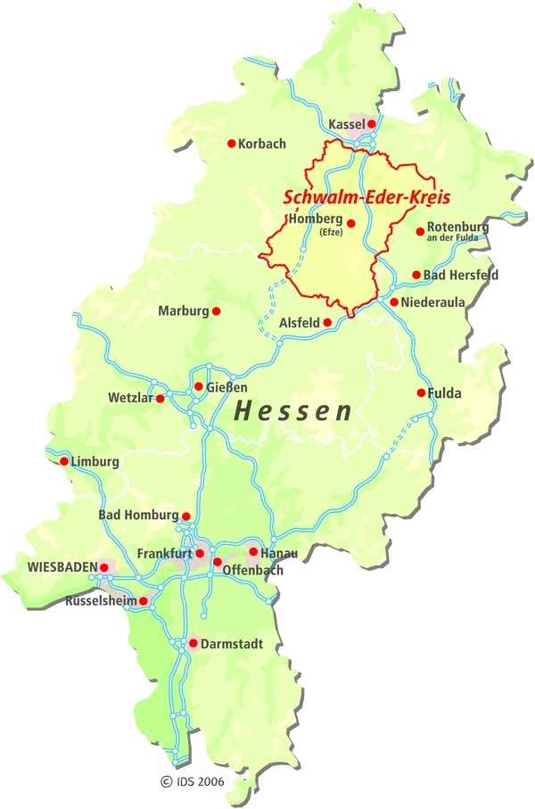 Die Lage des Schwalm-Eder-Kreises in Hessen